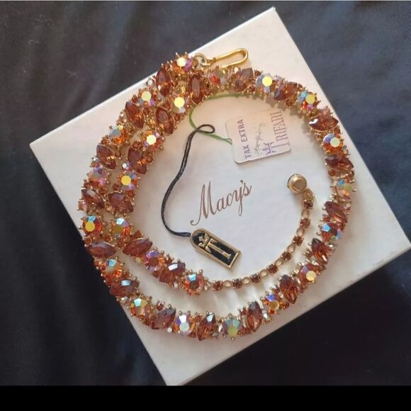 VTG SIGNED TRIFARI AB TOPAZ RHINESTONE GOLD TONE NECKLACE w/tags box 1960 - Picture 12 of 16